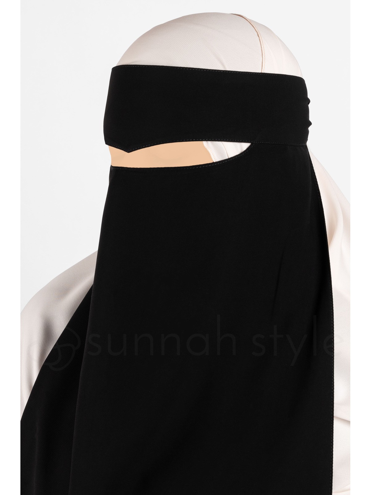 Sunnah Style - Long One Layer Widow's Peak Niqab (Black)