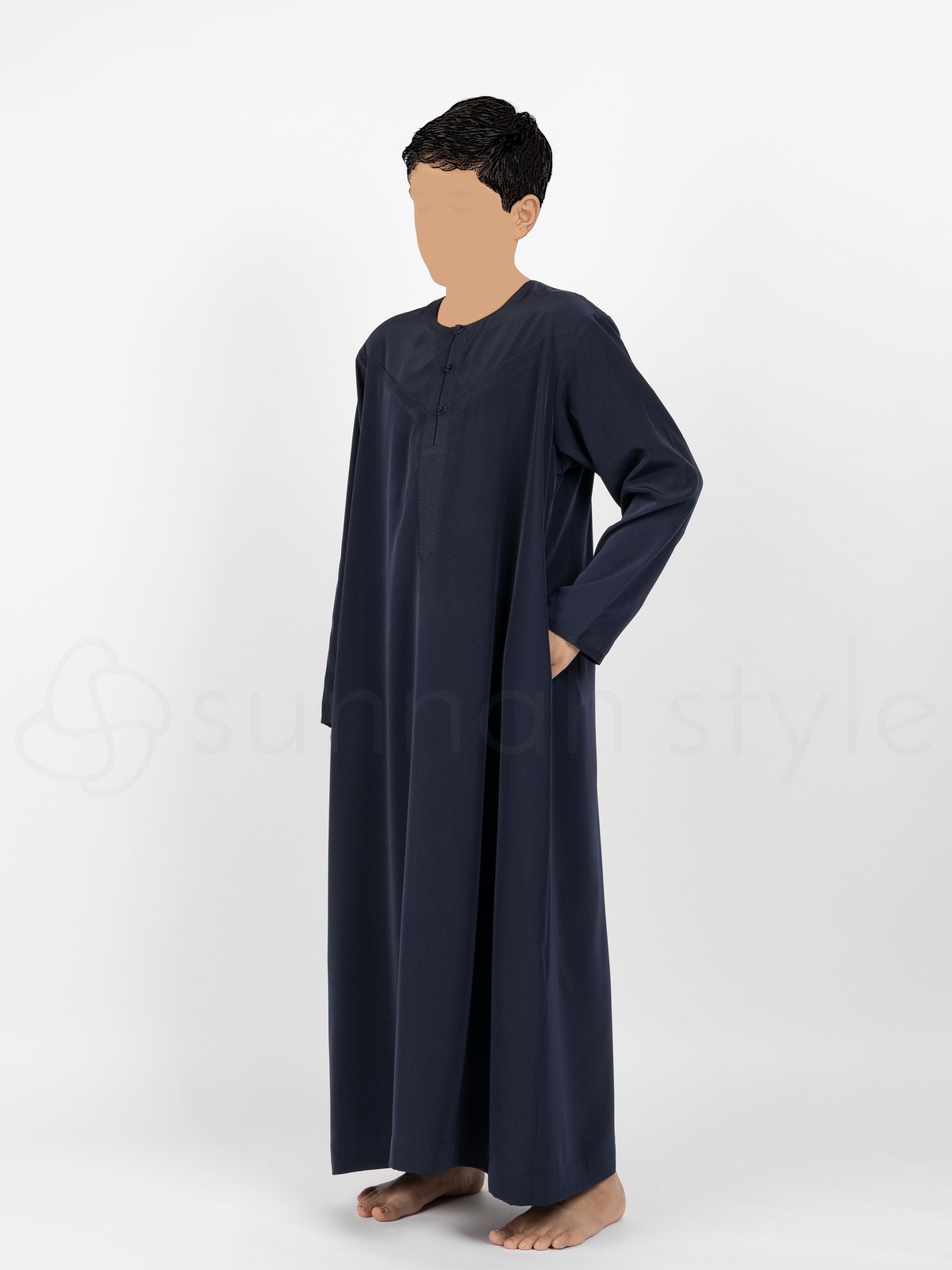 Sunnah Style - Boys Omani Embroidered Thobe  - Teen (Navy Blue)