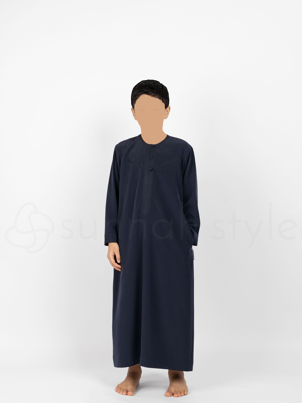 Sunnah Style - Boys Omani Embroidered Thobe - Child (Navy Blue)