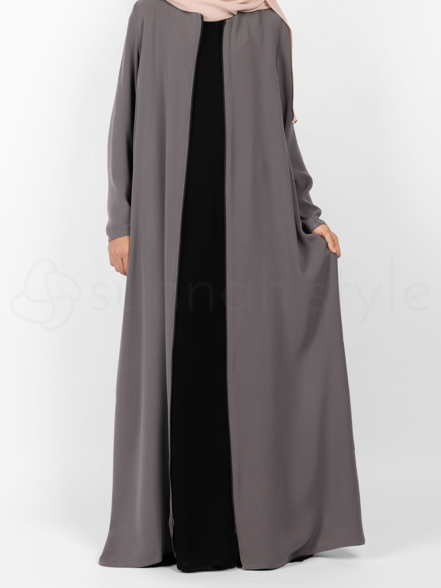 Essentials Full Zip Abaya - SLIM (Gravel)