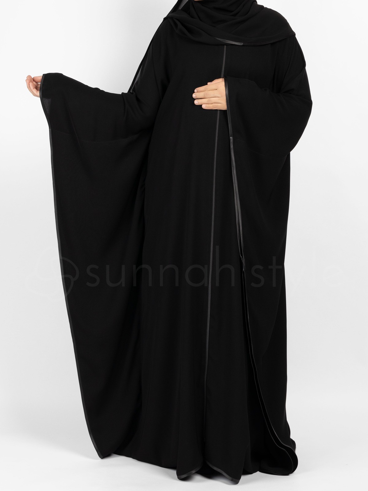 Sunnah Style - Satin Trimmed Butterfly Abaya (Black)