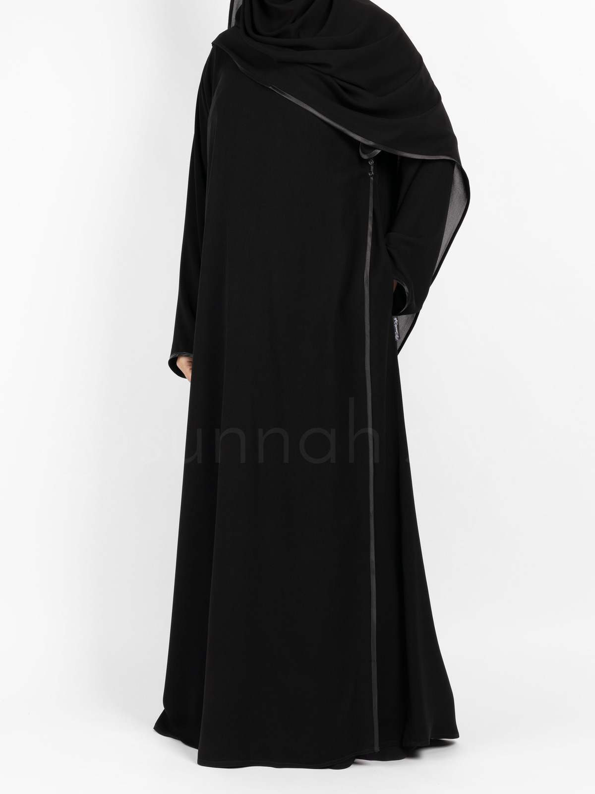 Satin Trimmed Crossover Abaya