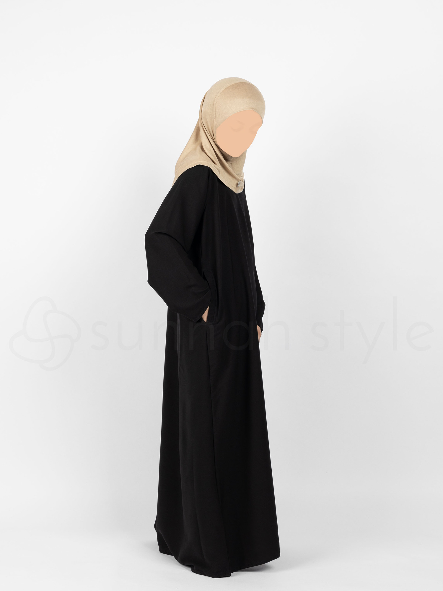 Girls Plain Closed Abaya Black