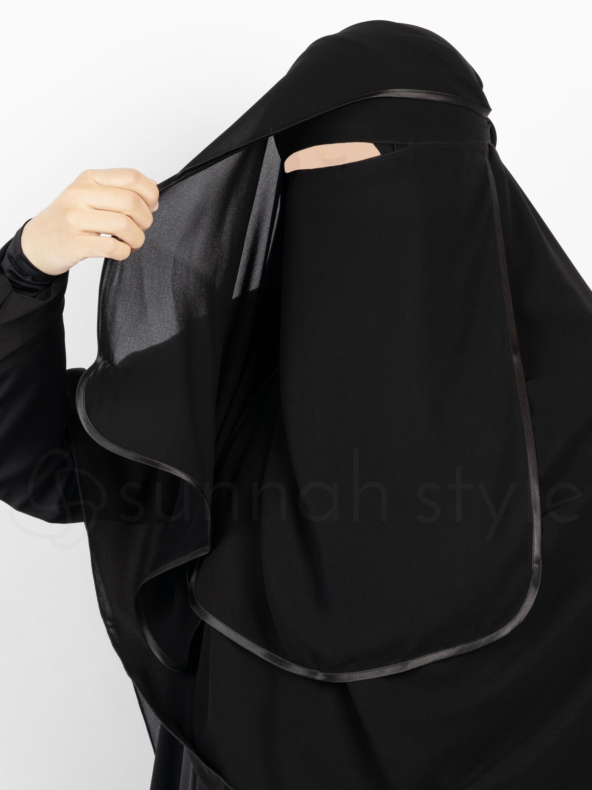 Sunnah Style - Satin Trimmed Two Layer Niqab (Black)