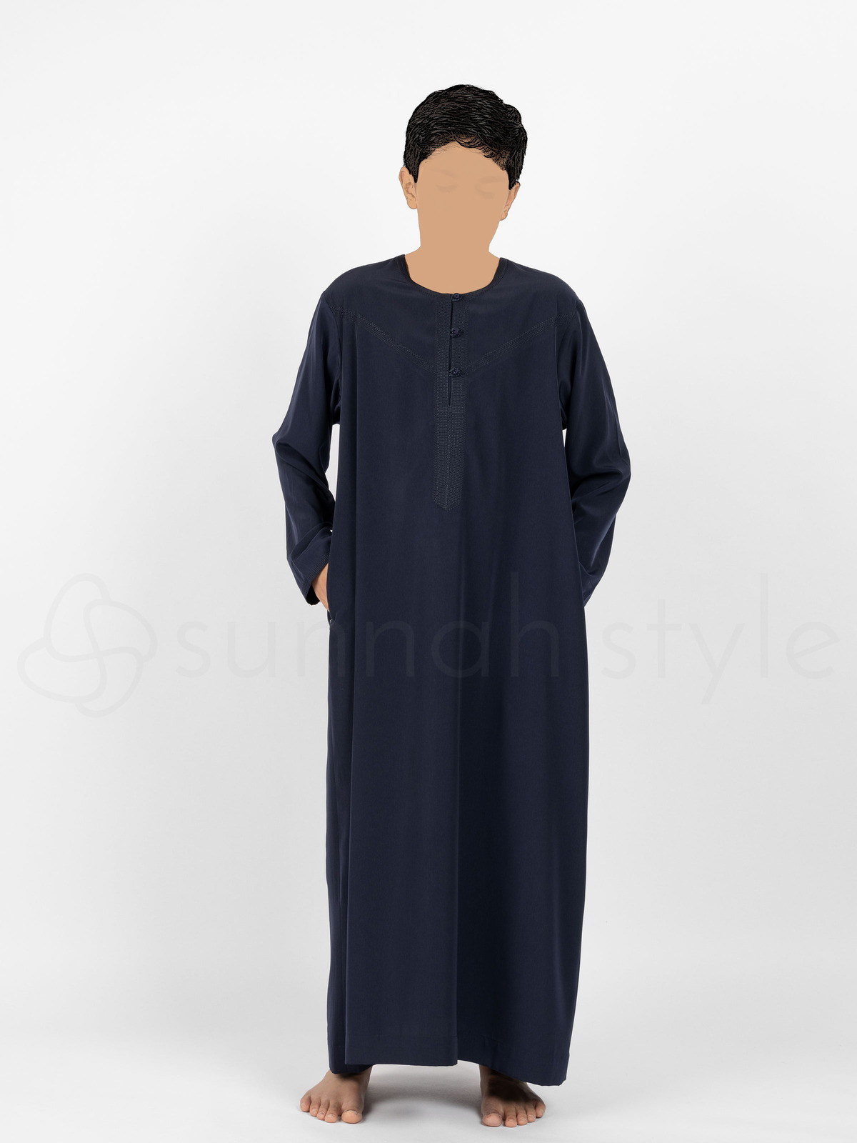 Boys Omani Embroidered Thobe - Teen (Navy Blue)